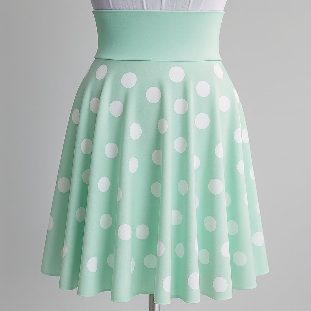 HIGH WAIST SCUBA HAND PAINTED POLKA DOTS  SKIRT